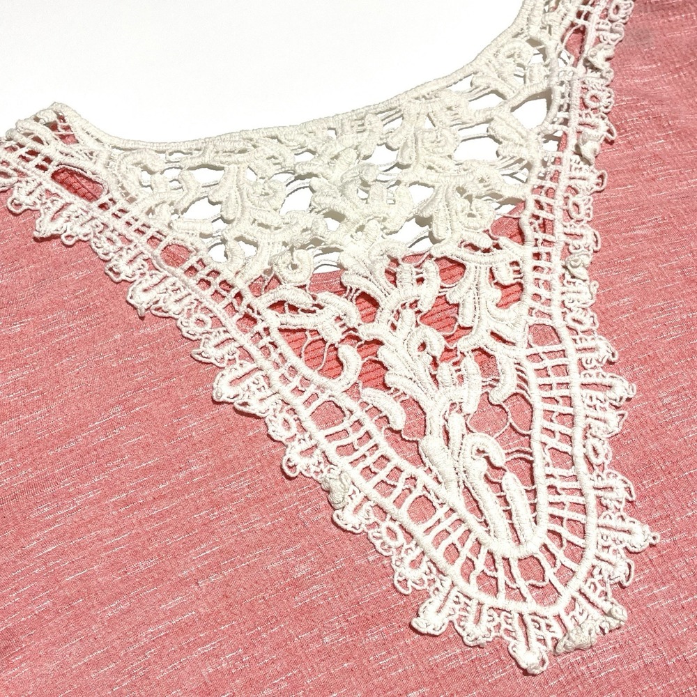 NEW Apt 9 Coral Pink Casual Top Women's Small White Crochet Knit Back 3/4 Sleeve - Picture 10 of 10